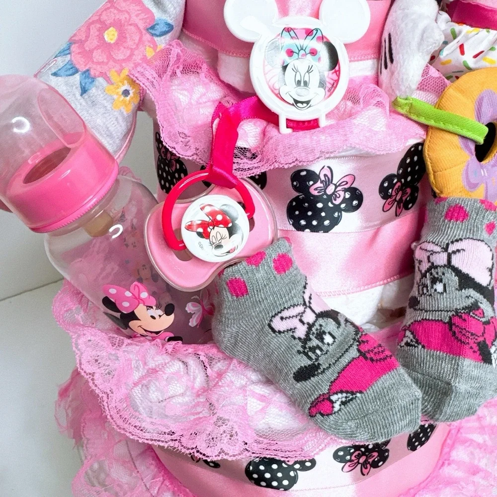 Minnie Mouse Themed Diaper Cake, Baby Shower Gift